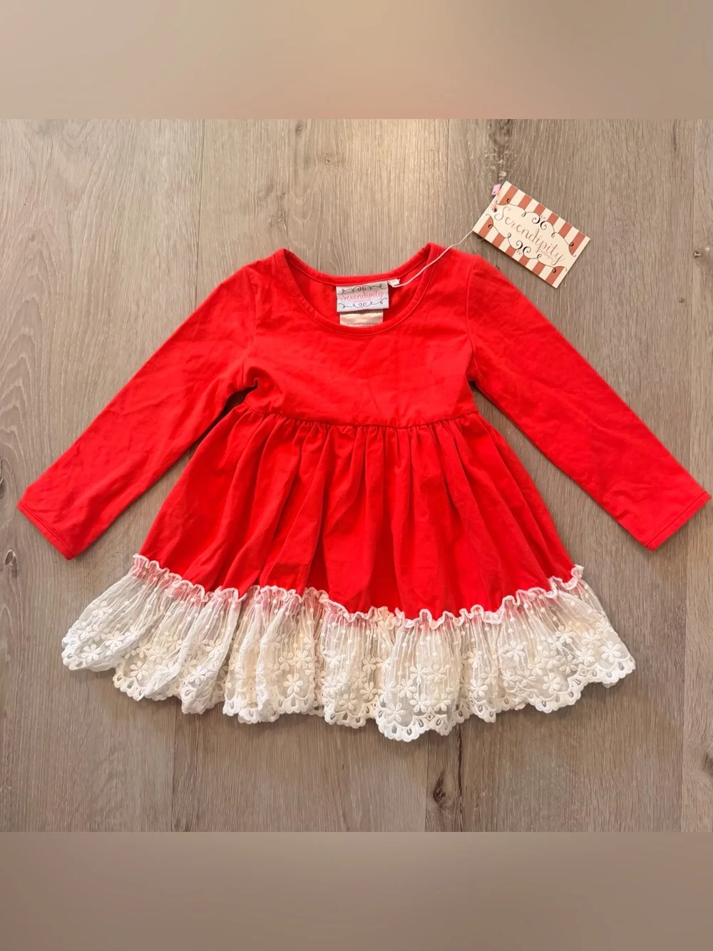 NWT Serendipity Clothing Co. Red Eyelet Lace Ruffle Holiday Dress - 24M